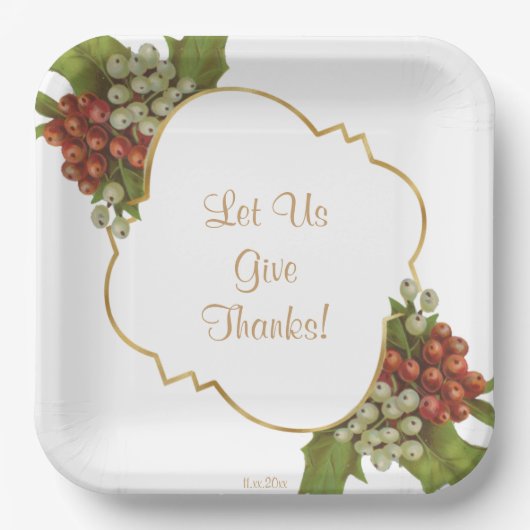 ヴィンテージ金ゴールドフレーム与え感謝してい感謝祭 ペーパープレート (正面)