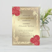 ヴィンテージ金ゴールドフレーム赤いバラのキンセアニラ 招待状 (スタンド正面)