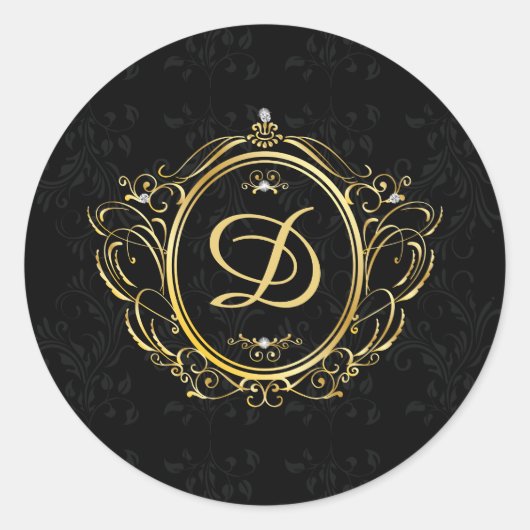 ヴィンテージ金ゴールドフレーム（モノクロの黒い背景） ラウンドシール (正面)