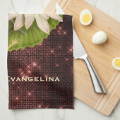 ヴィンテージ金ゴールドフロッグリリーパッドフローラ  キッチンタオル (四つ折り)