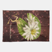 ヴィンテージ金ゴールドフロッグリリーパッドフローラ  キッチンタオル (横)