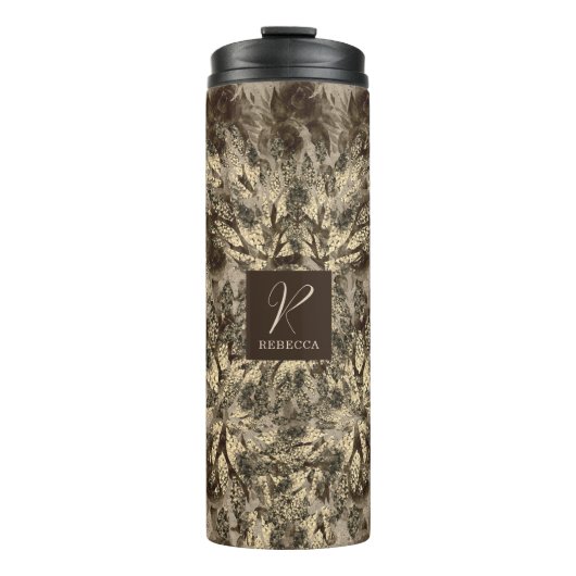 ヴィンテージ金ゴールドフローラと葉モノグラ縁どム タンブラー (正面)