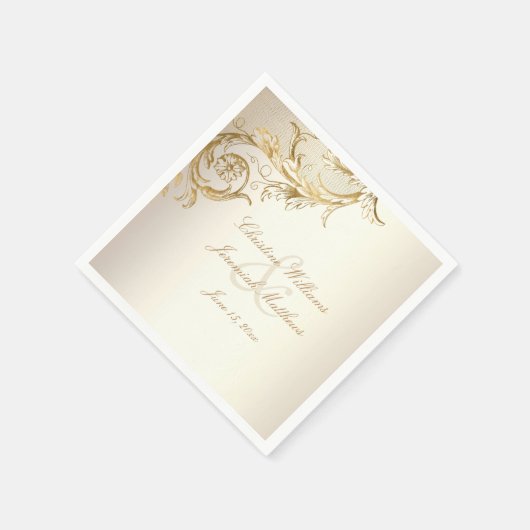 ヴィンテージ金ゴールドフローラエレガントダマスク結婚スクリプト スタンダードカクテルナプキン (角)