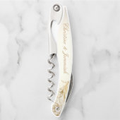 ヴィンテージ金ゴールドフローラエレガントダマスク結婚スクリプト ソムリエナイフ (正面)