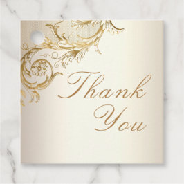 ヴィンテージ金ゴールドフローラエレガントダマスク結婚スクリプト フェイバータグ