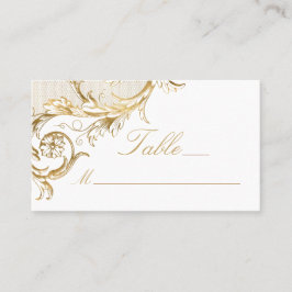 ヴィンテージ金ゴールドフローラエレガントダマスク結婚スクリプト プレイスカード