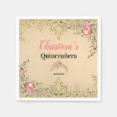 ヴィンテージ金ゴールドフローラキンセアニラ誕生日 スタンダードカクテルナプキン (正面)