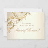 ヴィンテージ金ゴールドフローラダマスクスクリプトメイド・オブ・オーナー（花嫁付き添い人） 招待状 (正面)