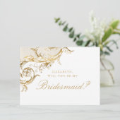 ヴィンテージ金ゴールドフローラダマスクスクリプト白の花嫁メイド 招待状 (スタンド正面)