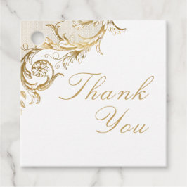 ヴィンテージ金ゴールドフローラダマスクスクリプト白結婚色 フェイバータグ