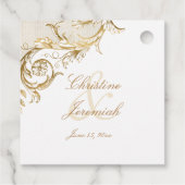 ヴィンテージ金ゴールドフローラダマスクスクリプト白結婚色 フェイバータグ (裏面)