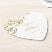 ヴィンテージ金ゴールドフローラダマスクスクリプト結婚名 ペーパーコースター (アングル)