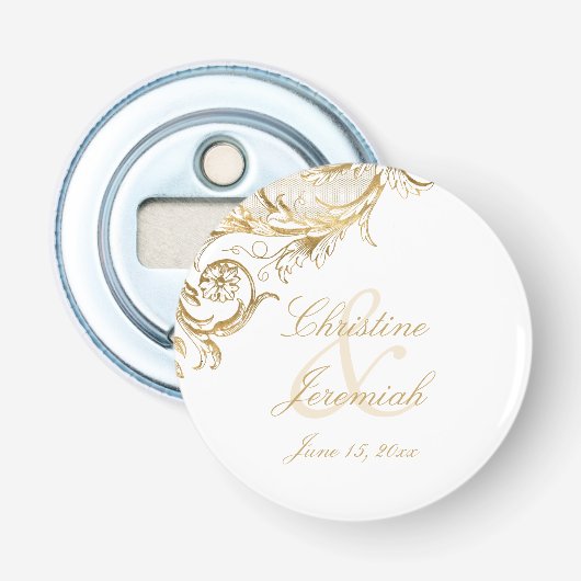 ヴィンテージ金ゴールドフローラダマスクスクリプト結婚名 栓抜き (正面)