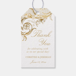 ヴィンテージ金ゴールドフローラダマスク名結婚の感謝 ギフトタグ