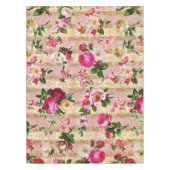 ヴィンテージ金ゴールドフローラピンクローズダマスク テーブルクロス (正面)