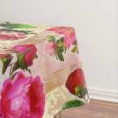 ヴィンテージ金ゴールドフローラピンクローズダマスク テーブルクロス (インサイチュ)