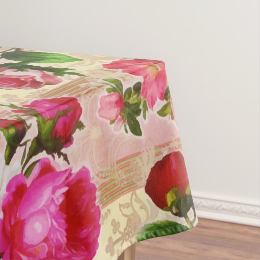 ヴィンテージ金ゴールドフローラピンクローズダマスク テーブルクロス (インサイチュ)