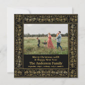 ヴィンテージ金ゴールドフローラフレームメリークリスマスフォト シーズンカード (正面)