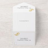 ヴィンテージ金ゴールドフローラフレーム、イニシャル白結婚色 オールインワン招待状 (外側)