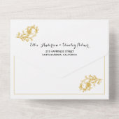 ヴィンテージ金ゴールドフローラフレーム、イニシャル白結婚色 オールインワン招待状 (裏面)