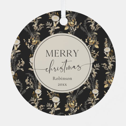 ヴィンテージ金ゴールドフローラブラックフォトオーナメント メタルオーナメント (裏面)