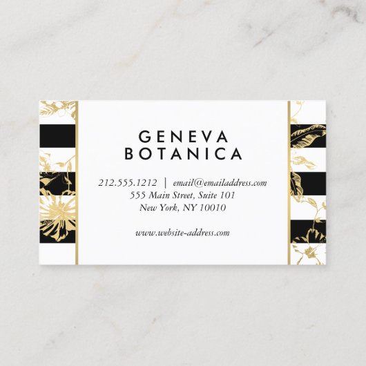 ヴィンテージ金ゴールドフローラルパターストライプのン 名刺 (裏面)