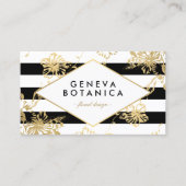 ヴィンテージ金ゴールドフローラルパターストライプのン 名刺 (正面)