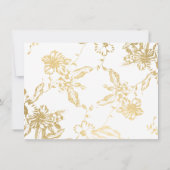 ヴィンテージ金ゴールドフローラルパターンホワイトフラットノートカード (裏面)