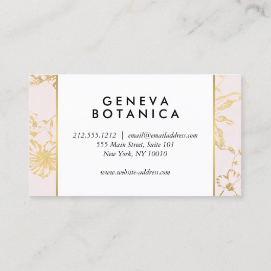 ヴィンテージ金ゴールドフローラルパターンonピンクデザイナー 名刺 (裏面)