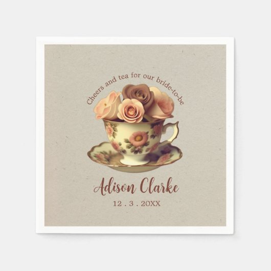 ヴィンテージ金ゴールドフローラ茶パーティーブライダルシャワー スタンダードカクテルナプキン (正面)