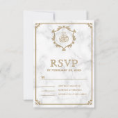 ヴィンテージ金ゴールドフローリッシュホワイトマーブルイスラム結婚ズ 出欠カード (正面)