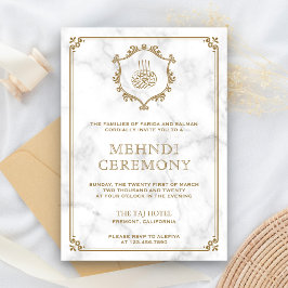 ヴィンテージ金ゴールドフローリッシュホワイトマーブルイスラムMehndi エンクロージャーカード