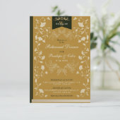 ヴィンテージ金ゴールドブックカバー結婚のリハーサルディナー 招待状 (スタンド正面)