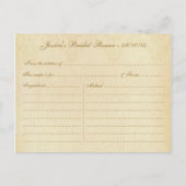 ヴィンテージ金ゴールドブライダルシャワーレシピカード インビテーションポストカード (裏面)