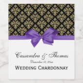 ヴィンテージ金ゴールドブラックダマスクアメジストパープル ワインラベル (シングルラベル)