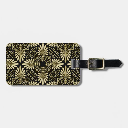 ヴィンテージ金ゴールドブラックダマスクアールデコファン ラゲッジタグ (正面横)