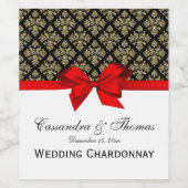 ヴィンテージ金ゴールドブラックダマスクレッドWワインボトルラベル ワインラベル (シングルラベル)