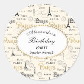 ヴィンテージ金ゴールドブラックパリエッフェルタワー誕生日 ラウンドシール (正面)