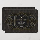 ヴィンテージ金ゴールドブラック素晴らしギャツビー誕生日パーティー 招待状 (正面/裏面)