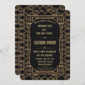 ヴィンテージ金ゴールドブラック素晴らしギャツビー1920sシニアプロム 招待状 (正面/裏面)