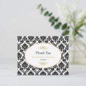 ヴィンテージ金ゴールドブラック&ホワイトダマスクウェディング感謝してい ポストカード (スタンド正面)