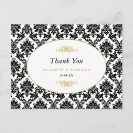 ヴィンテージ金ゴールドブラック&ホワイトダマスクウェディング感謝してい ポストカード