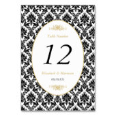 ヴィンテージ金ゴールドブラック&ホワイトダマスクウェディング テーブルナンバー (裏面)