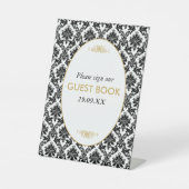 ヴィンテージ金ゴールドブラック&ホワイトダマスクウェディング 台座サイン (正面)