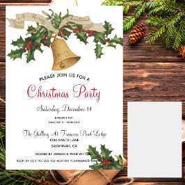 ヴィンテージ金ゴールドベルホリークリスマスディナーパーティー 招待状