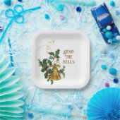 ヴィンテージ金ゴールドベル&ホリークリスマス紙プレート ペーパープレート (パーティー)