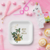 ヴィンテージ金ゴールドベル&ホリークリスマス紙プレート ペーパープレート (パーティー)