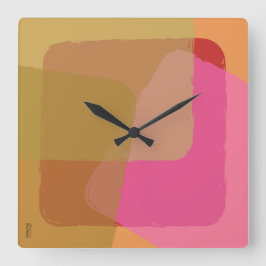 ヴィンテージ金ゴールドベージュピンクオレンジ抽象芸術 スクエア壁時計