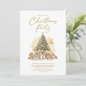 ヴィンテージ金ゴールドホワイトクリスマスツリーギフトパーティー 招待状 (スタンド正面)