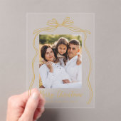 ヴィンテージ金ゴールドボウメリークリスマスフォト アクリル招待状 (インサイチュ (ポータブル))